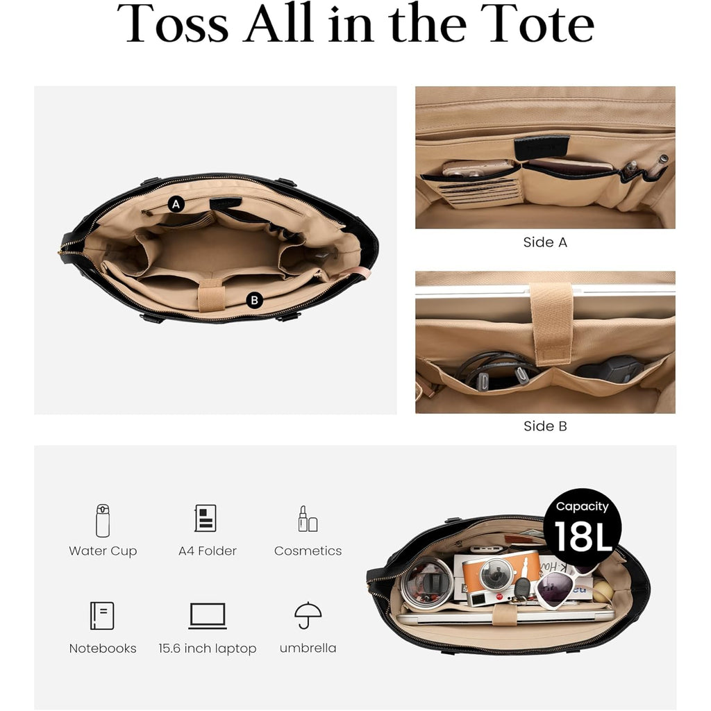 befen Genuine Leather Tote Bag for Women Work, Womens Laptop Purse Bags Shoulder Satchel Handbags with 15.6" Compartment