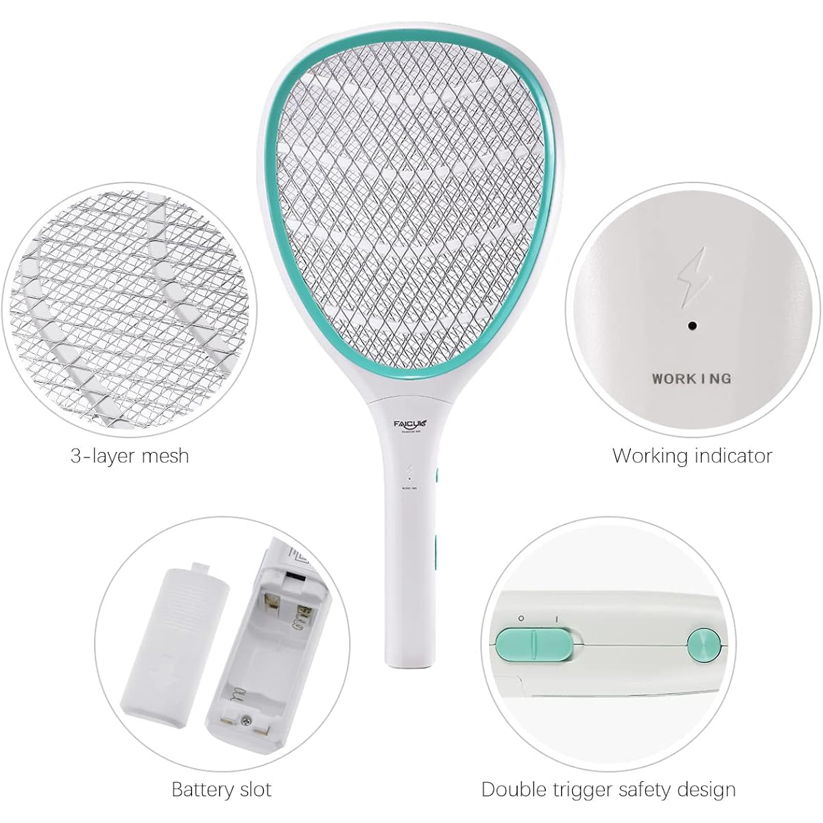 Faicuk Handheld Bug Zapper Racket Electric Fly Swatter