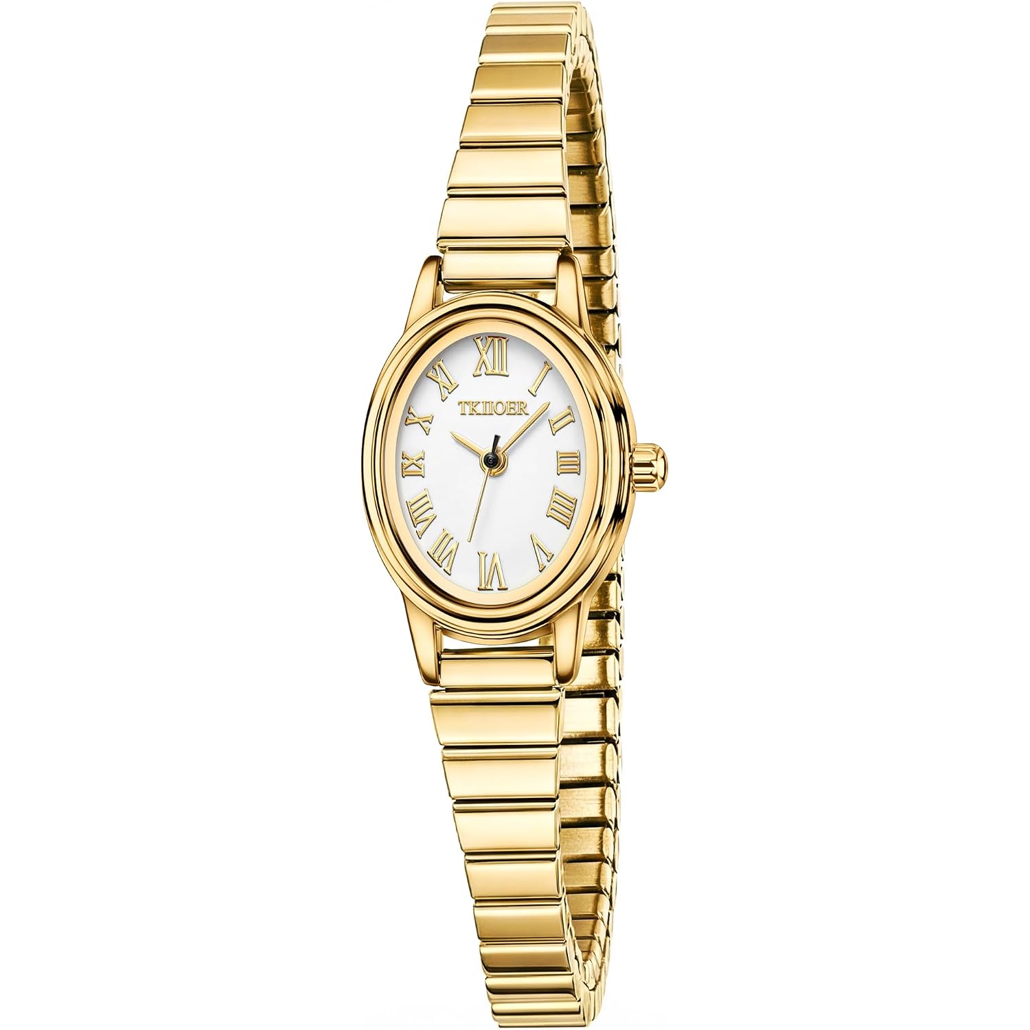 Small Gold Watches For Women, Easy To Read Dial Ladies Analog Watch, Oval Case, Stainless Steel Expansion Band, Waterproof Watch