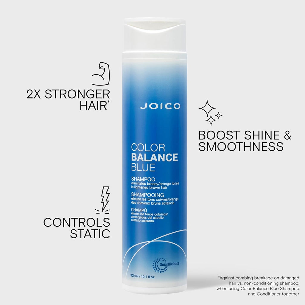 Joico Color Balance Blue Shampoo | For Lightened Brown Hair | Eliminate Brassy Orange Tones | Boost Color Vibrancy & Shine | Protect Against Harmful Uv Radiation | With Rosehip Oil & Green Tea Extract