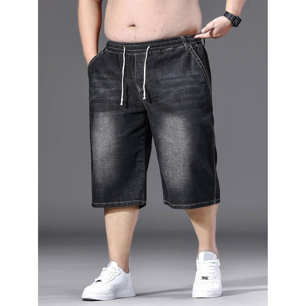 Men'S Big And Tall Jean Shorts Elastic Waisted Baggy Jorts Drawstring Plus Size Relaxed Fit Denim Shorts 2Xl-6Xl