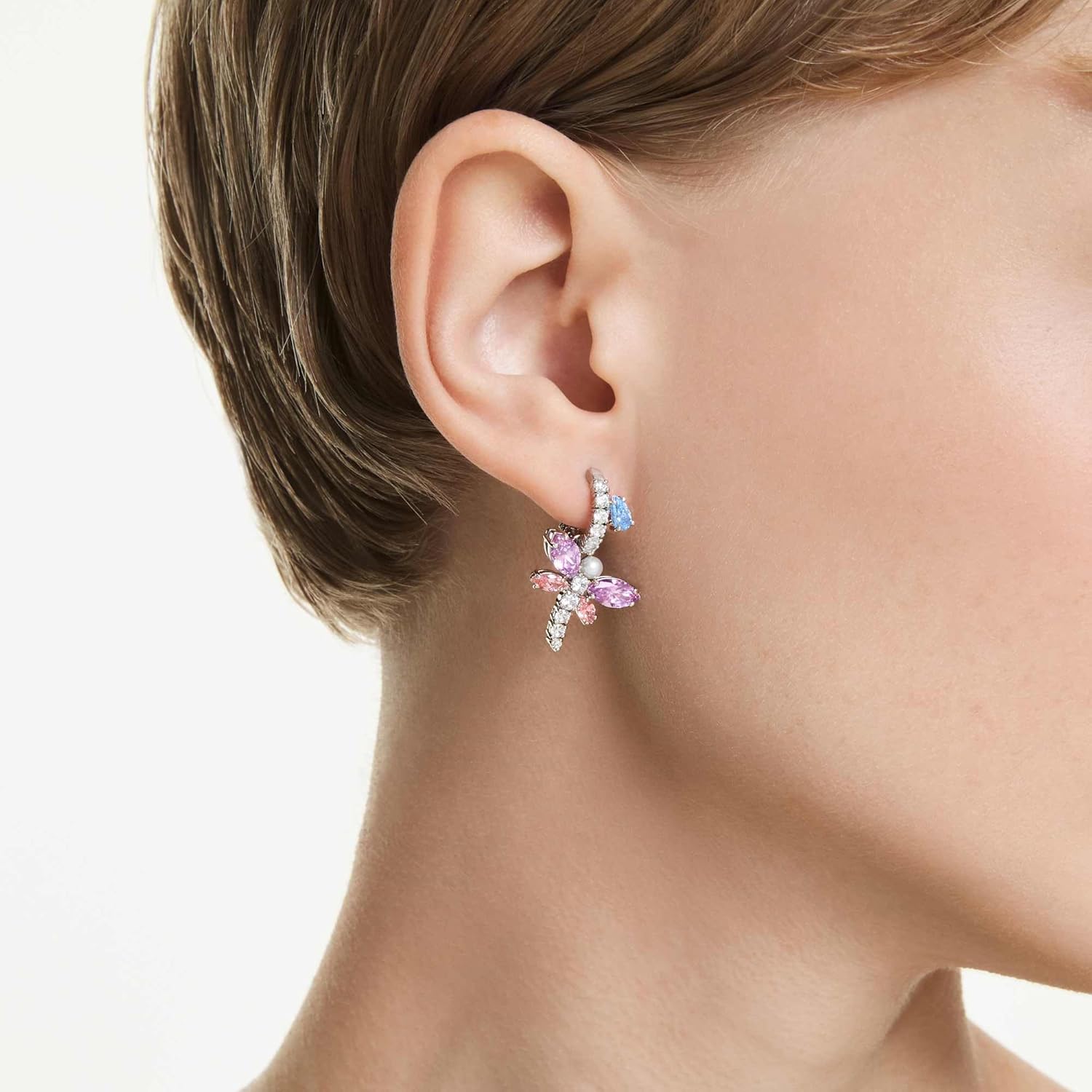 Swarovski x Ariana Grande Official Dragonfly Motif Jewelry Collection, Brooch, Pendant Necklace, Earrings, Mixed Cut Multicolored Stones, Rhodium Finish