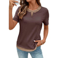 SHEWIN Womens Tops Casual Crewneck Color Block Short Sleeve Mock Double Layer T-Shirt Summer Outfits for Women 2026