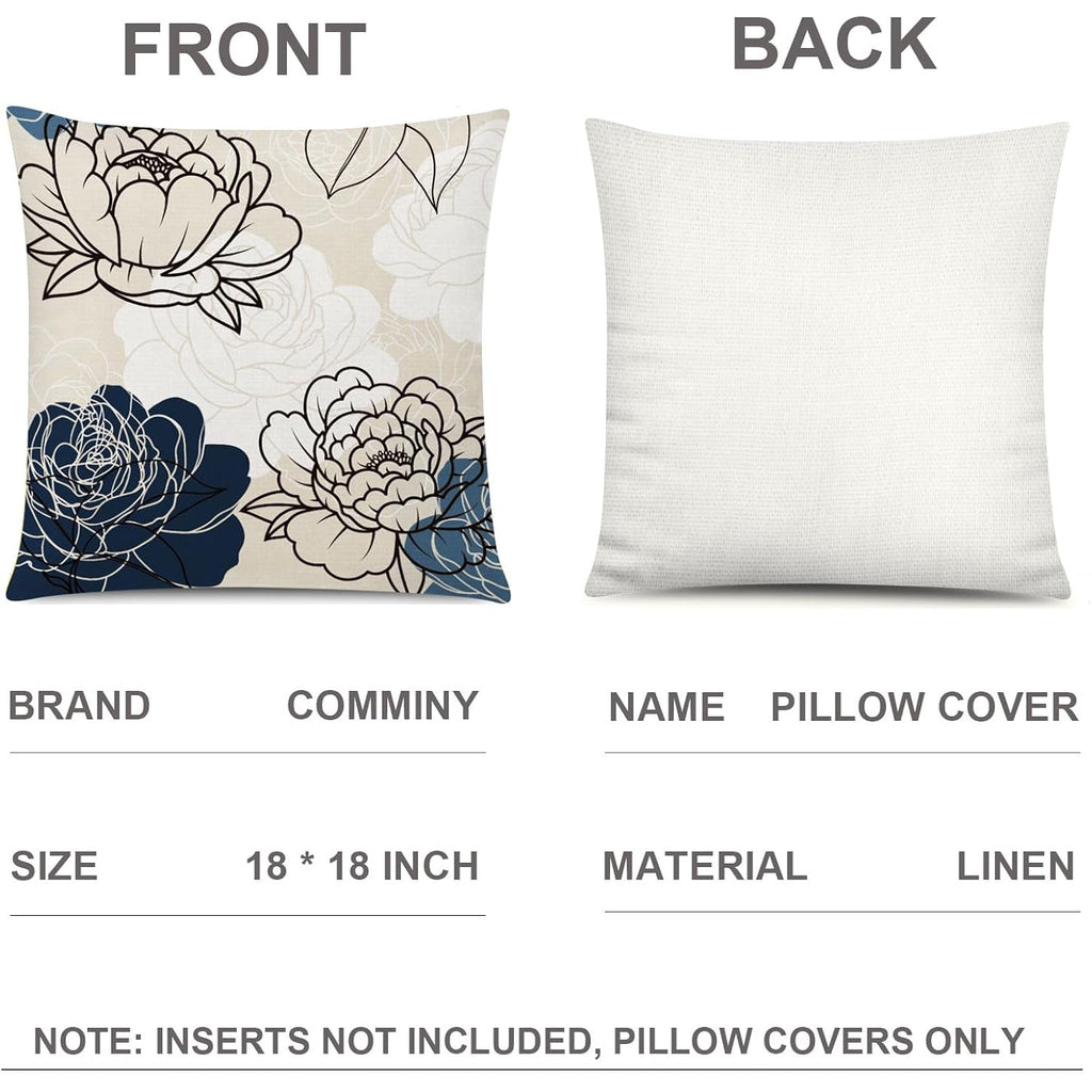 Comminy Blue White Pillow Covers 18X18 Set Of 6, Daisy Flower Throw Pillow Cover Case Square Cushion Cover For Sofa Bedroom Living Room Farmhouse Home Decor