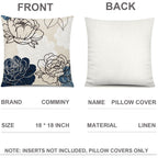 Comminy Blue White Pillow Covers 18X18 Set Of 6, Daisy Flower Throw Pillow Cover Case Square Cushion Cover For Sofa Bedroom Living Room Farmhouse Home Decor