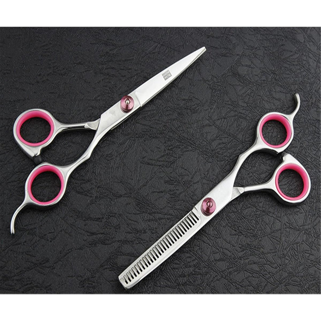 Professional Hair Cutting Scissors Shears Barber Thinning Set Kit- Family Hair Cutting,Barber Hair Cutting Tool Thinning Texturizing/Pink 6"