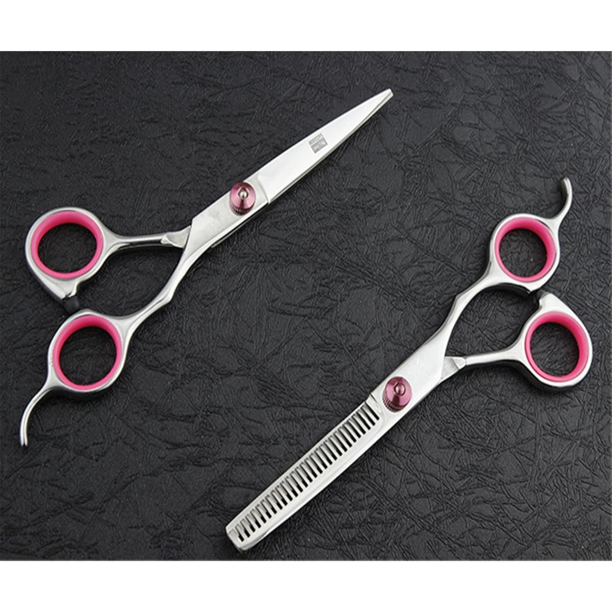 Professional Hair Cutting Scissors Shears Barber Thinning Set Kit- Family Hair Cutting,Barber Hair Cutting Tool Thinning Texturizing/Pink 6"