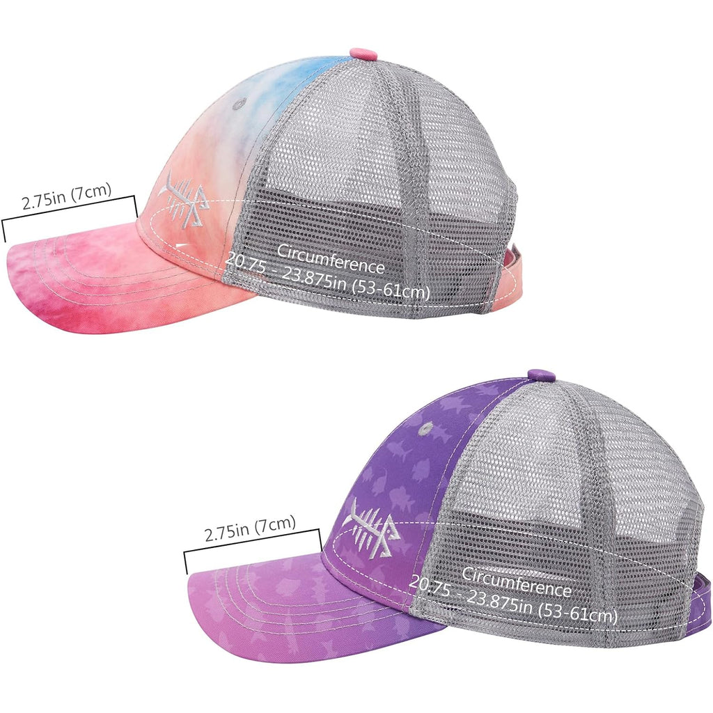 BASSDASH 2 Pack Altimate Fishing Hunting Hat Mesh Back for Men Women Adjustable Baseball Trucker Cap Camo Blaze Orange Rosy Clouds, Gradient Purple