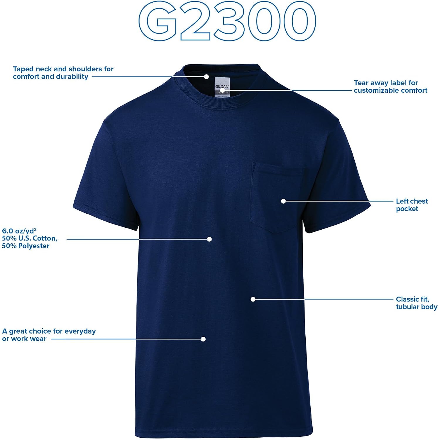 Gildan Adult Ultra Cotton T-Shirt With Pocket, Style G2300, 2-Pack