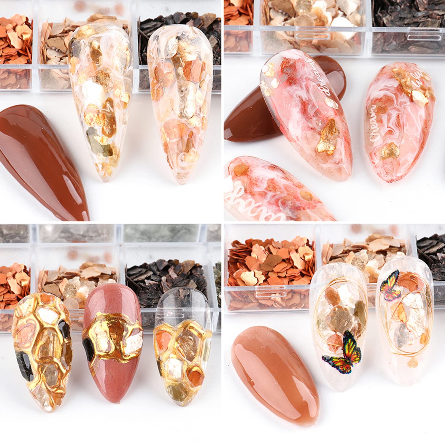 Mica Marble Nail Art Decorations, Holographic Japanese Style 3D Acrylic Nails Supplies Design, Mica Nail Art Glitter Slices UV Gel Marble Sequins Accessories for Women Girls Manicure Charms Decoration