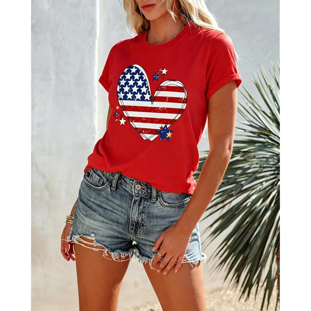 4th of July Shirts Women American Flag Patriotic T-Shirts USA Star Stripes Graphic Tee Tops