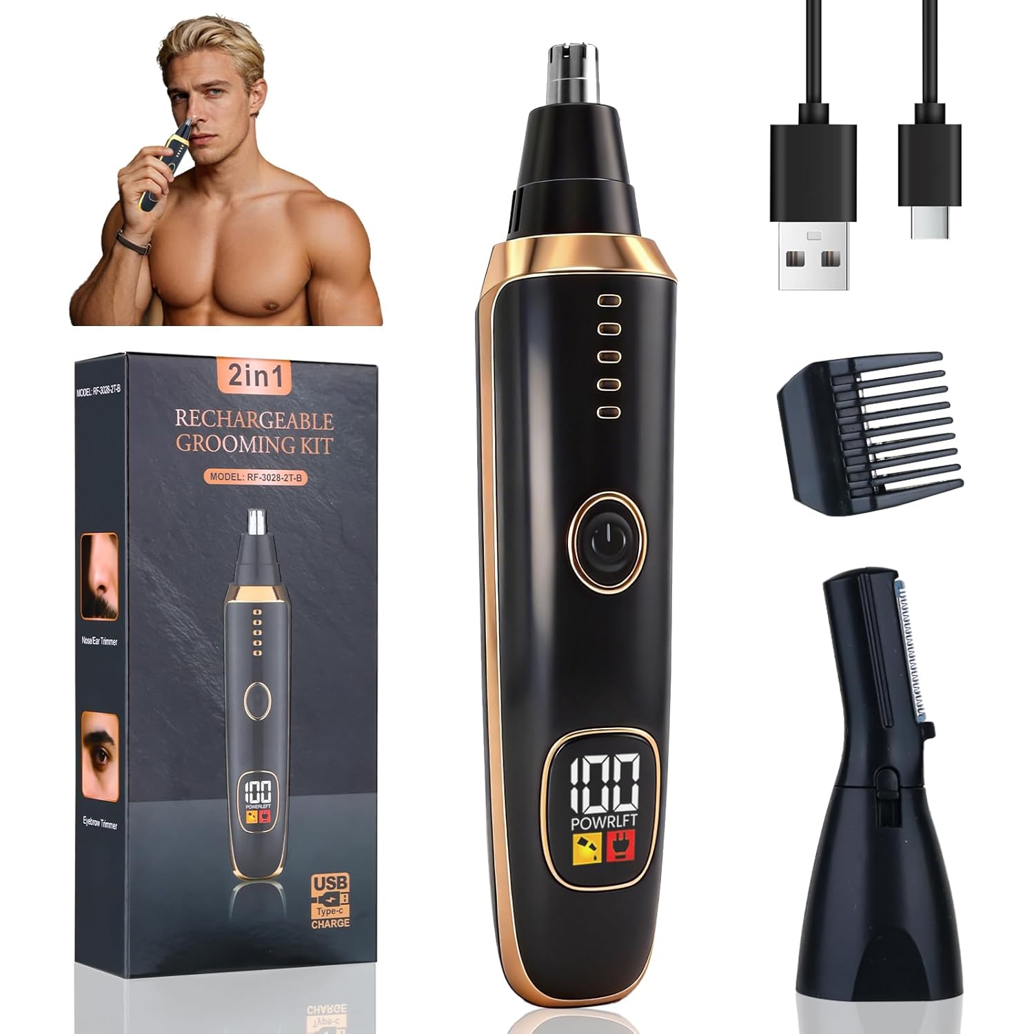 Yunmiss LED Display Eyebrow & Nose Hair Trimmer Clipper for Men Women,2026 Rechargeable 2 in 1 Painless Ear & Facial Hair Trimmer with Powerful Motor and Dual-Edge Blades Easy Cleansing (Black)
