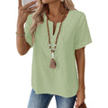 LOMON Womens Short Sleeve Tops Cotton Linen Shirts Loose Casual V Neck Lace Blouses Summer Vacation Clothes