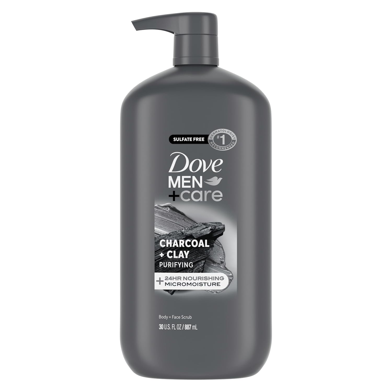 Dove Men + Care Body And Face Scrub Charcoal + Clay Body Wash For Men With 24-Hour Nourishing Micromoisture Technology 30 Oz