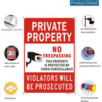 (2 Pack) Large No Trespassing Signs Private Property, Violators Will Be Prosecuted,14"X10".04" Aluminum Reflective Metal Sign,Weather Resistant, Waterproof, Durable Ink, Easy To Mount