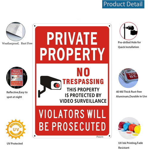 (2 Pack) Large No Trespassing Signs Private Property, Violators Will Be Prosecuted,14"X10".04" Aluminum Reflective Metal Sign,Weather Resistant, Waterproof, Durable Ink, Easy To Mount