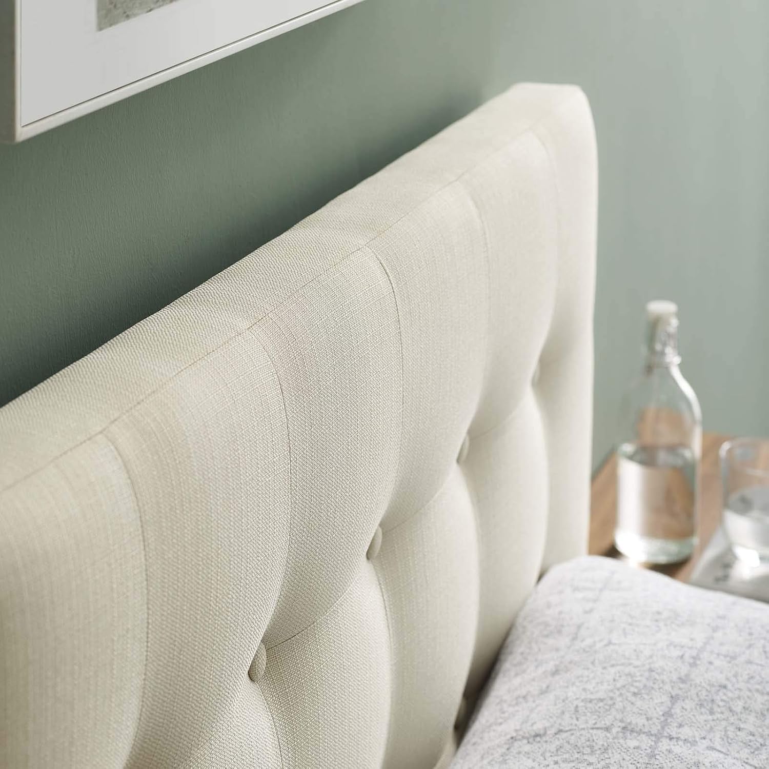 Modway Emily Tufted Button Linen Fabric Upholstered Twin Headboard In Ivory