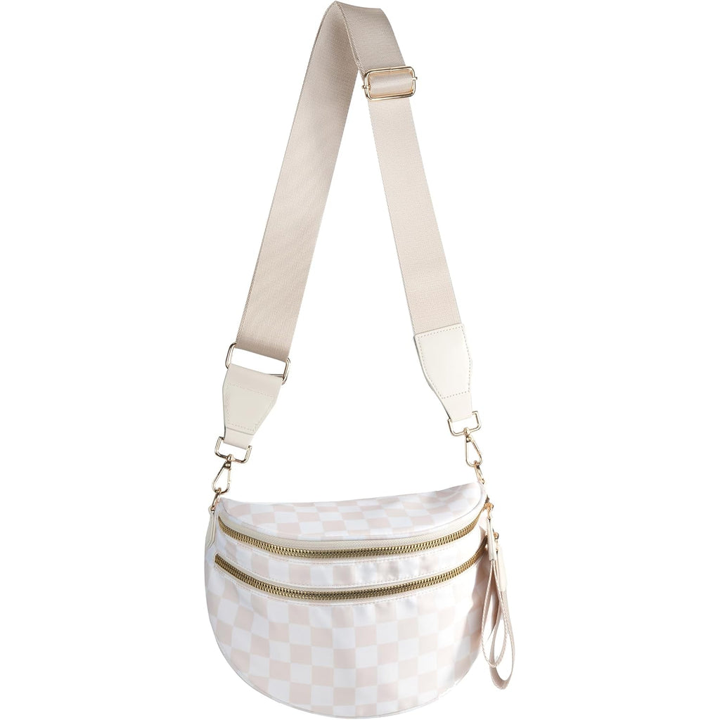 FEIBOON Spacious Checkered Nylon Crossbody Bag Bum Bag Handbags Wallets for Women