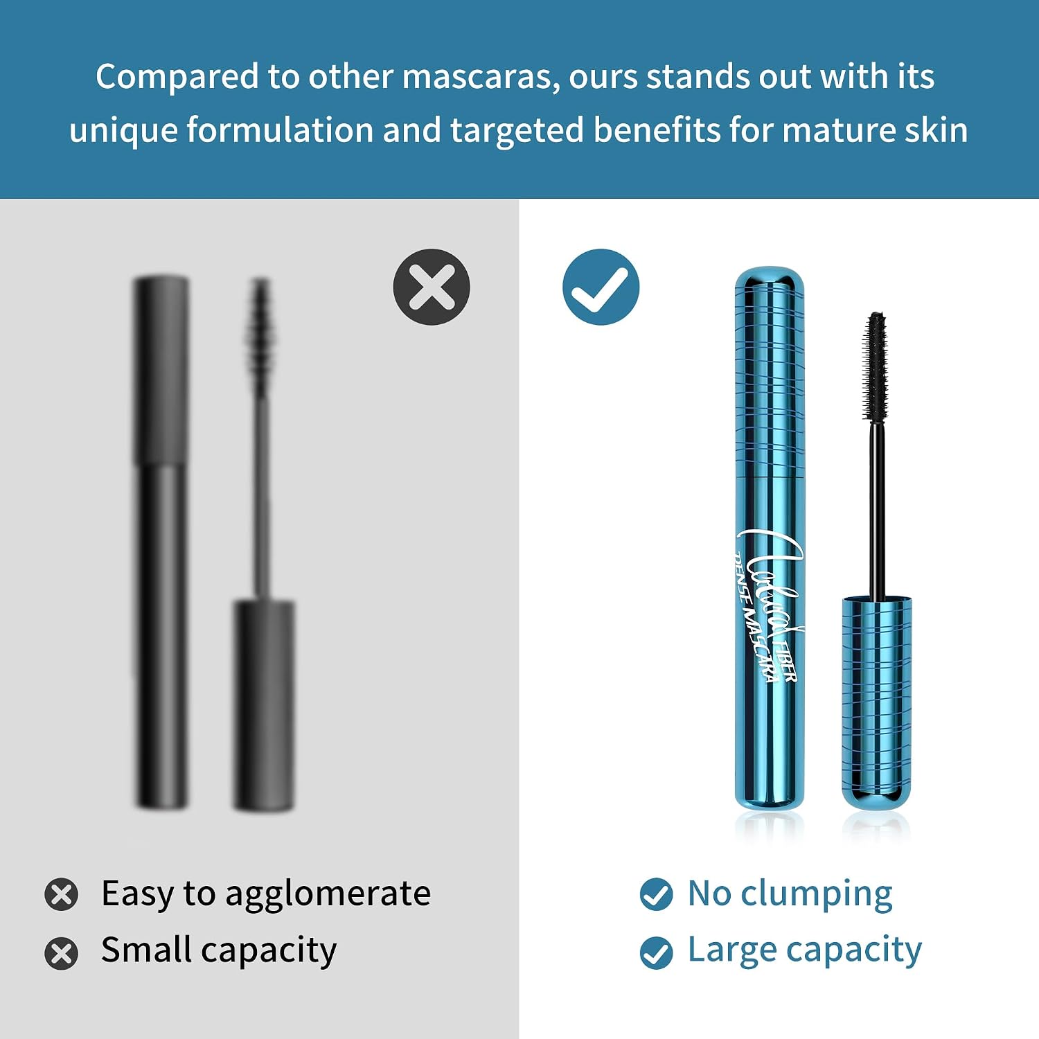 Mascara For Older Women 60 Plus - Volumizing Waterproof Hypoallergenic Black Mascara For Thinning Lashes & Sensitive Eyes, Smudge-Proof Formula (1 Pack)