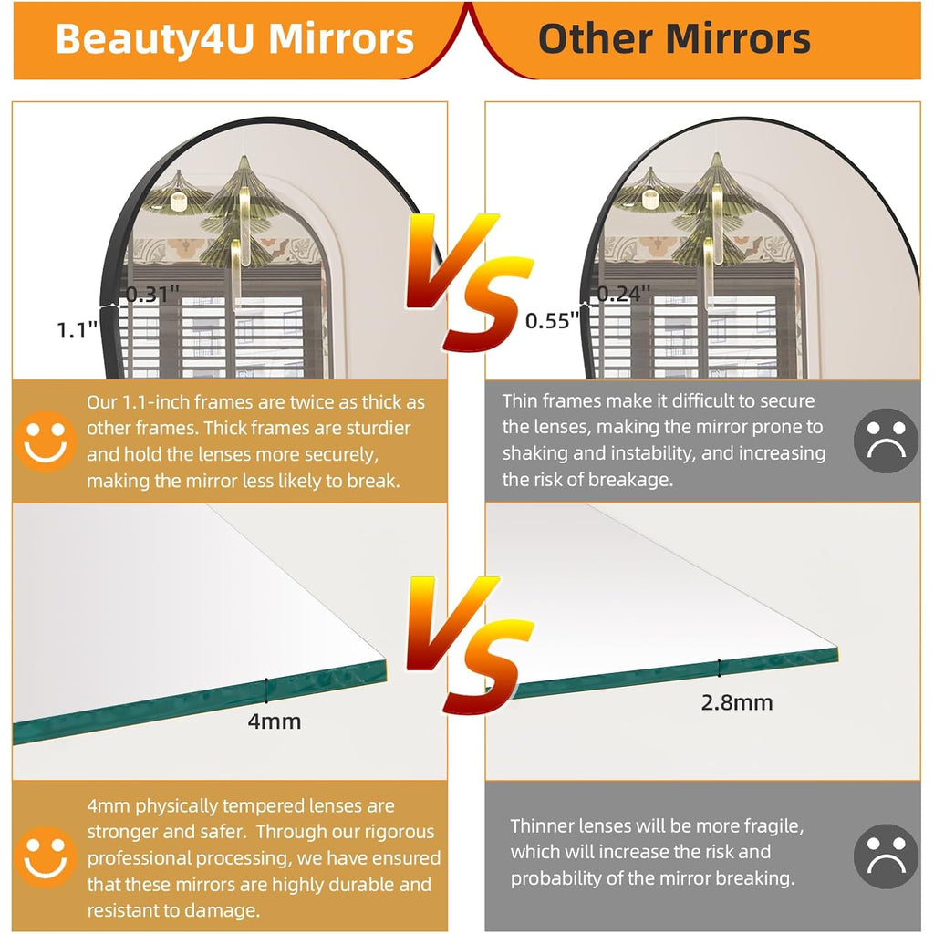 Beauty4U 71" X 32" Arched Full Length Mirror, Hd Tempered Glass Floor Mirror With Black Aluminum Frame, Standing/Leaning/Wall Mounted Mirror For Bedroom, Dressing Room & Living Room