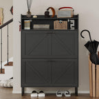 Bornoon Shoe Cabinet With 2 Flip Drawers Narrow Shoe Storage Cabinet Organizer Wooden Freestanding Rack Hidden Slim Storage For Entryway, Hallway, Living Room, Bedroom