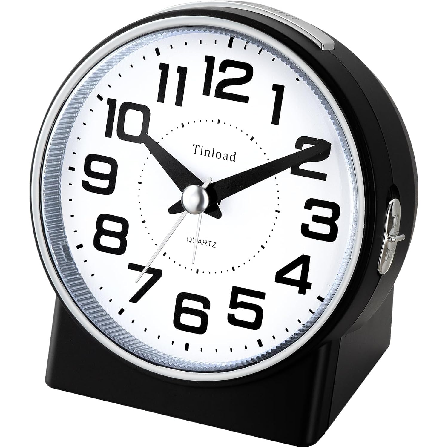 Tinload 4.3" No Ticking Analog Alarm Clock,Silent Readable For Seniors,Easy To Set,Gradual Rise Alarm,Big Numbers,On/Off Switch On Side,Gentle Wake,Snooze,Lighted On Demand,Battery Operated,Black