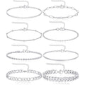 Tornito 8Pcs Ankle Bracelets for Women Stainless Steel Waterproof Layered Cuban Figaro Link Chain Rope Paperclip Herringbone Satellite Bead Anklets Set Summer Beach Jewelry Gold Silver Tone 8.5 Inch