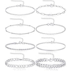Tornito 8Pcs Ankle Bracelets for Women Stainless Steel Waterproof Layered Cuban Figaro Link Chain Rope Paperclip Herringbone Satellite Bead Anklets Set Summer Beach Jewelry Gold Silver Tone 8.5 Inch