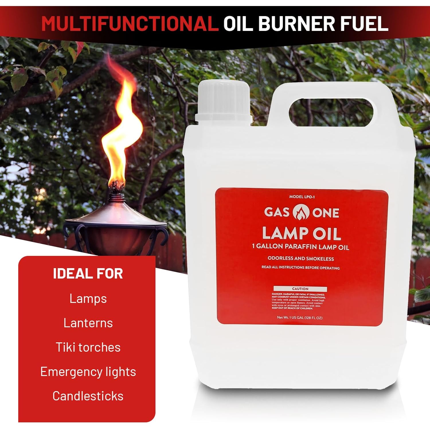 Gasone Liquid Paraffin Lamp Oil – 1 Gallon (128Oz) Clear – Odorless, Smokeless Indoor Outdoor Fuel For Lanterns, Lamps, And Torches – Safe Packaging