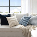 Miulee Faux Fur Plush Decorative Throw Pillow Covers 18X18 Set Of 4, Summer Modern Soft Fuzzy Coastal Striped Cushion Covers For Sofa Couch Bed Living Room Cozy Home Decor,Navy Blue