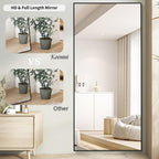 Koonmi 76"X34" Floor Mirror Full Length, Bedroom Floor Body Mirror With Stand, Large Black Mirror, Leaning, Standing Or Hanging Horizontally/Vertically