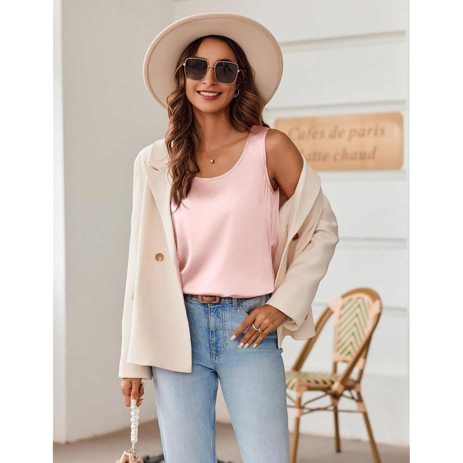 Zeagoo Silk Satin Tank Tops for Women Scoop Neck Sleeveless Camisole Tops 2026 Summer Basic Blouses