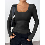Zeagoo Women's Long Sleeve Scoop Neck Shirts Casual Slim Fit Rib Knit Tops Summer Fall Basic Business Work Tee