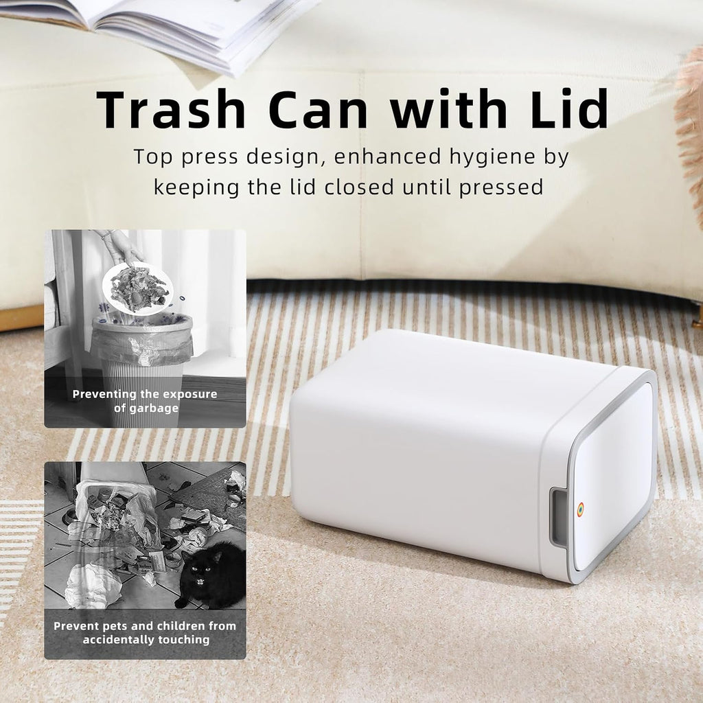 2 Pack Bathroom Trash Can With Lid, 3.6Gal + 2.5Gal Small Garbage Can Set With Pop-Up Lid, Slim Trash Bin Waste Basket For Toilet, Office, Bedroom, Living Room (White)