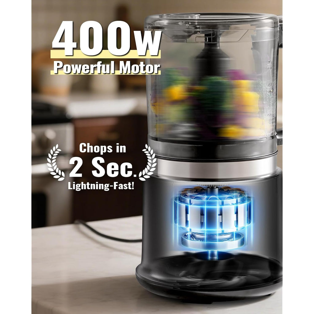Food Chopper, 4 Cup Mini And Fast Food Processor, Electric Meat Grinder With 2 Speed, 4 Stainless Steel Blades, And Whisk, 400W Power For Chopping, Mixing, Emulsifying, Puree And Whisking, Bpa-Free