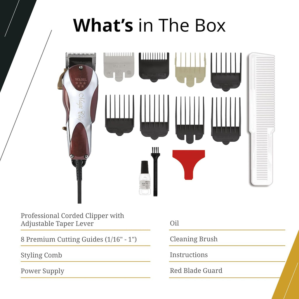 Wahl Professional 5 Star Series Magic Clip Precision Fade Clipper With Zero Overlap Adjustable Blades, Corded Operation, V9000 Motor, Chrome