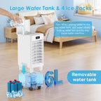 Swamp Cooler, 6L Windowless Portable Air Conditioners, 3-In-1 Evaporative Air Cooler With Remote, 4 Modes & 3 Speeds, 4 Ice Packs, Auto Oscillating, 12H Timer, Quiet Cooling Fan