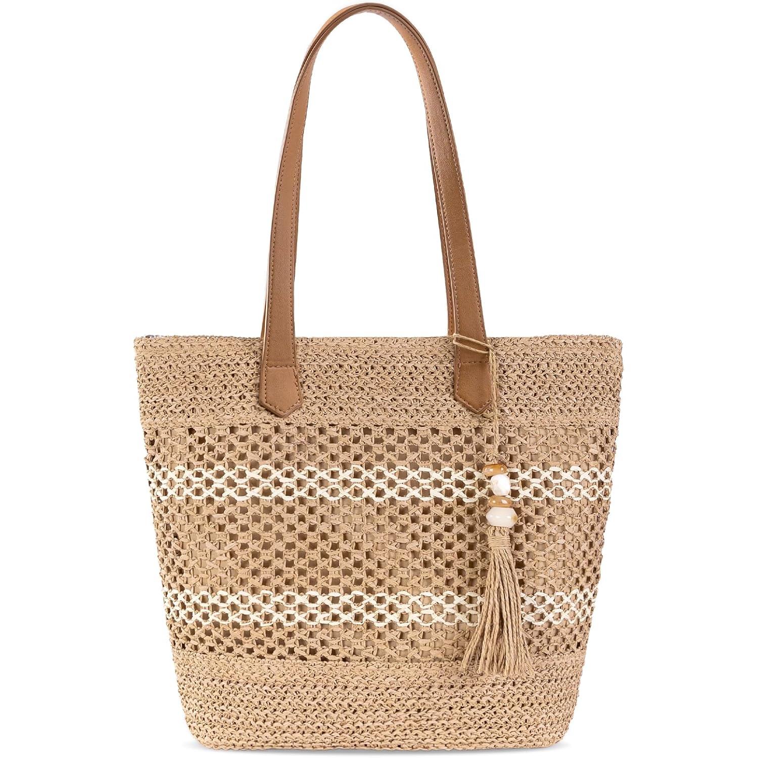 Straw Beach Tote Bag Women - 2026 Handwoven Summer Purse Handbag With Zipper Perfect For Vacation Travel Pool | Large Roomy