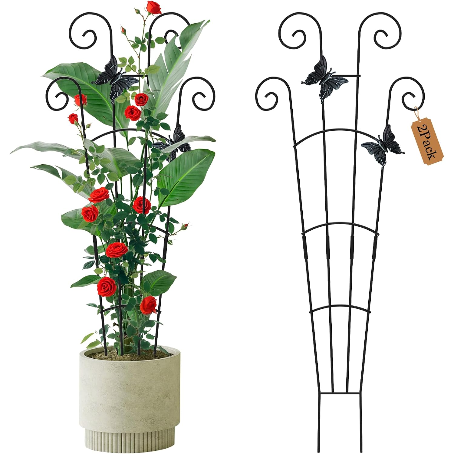 2 Pack 30 Inch Taller Plant Trellis For Potted Climbing Plants Indoor,Expandable Metal Garden Trellis For Climbing Plants,Flowers Vine Ivy, Sturdy Houseplant Support For Potted Plants With Ties