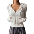 Gorglitter Women'S Lightweight Zip Up Hoodie Drawstring Long Sleeve Cropped Jacket