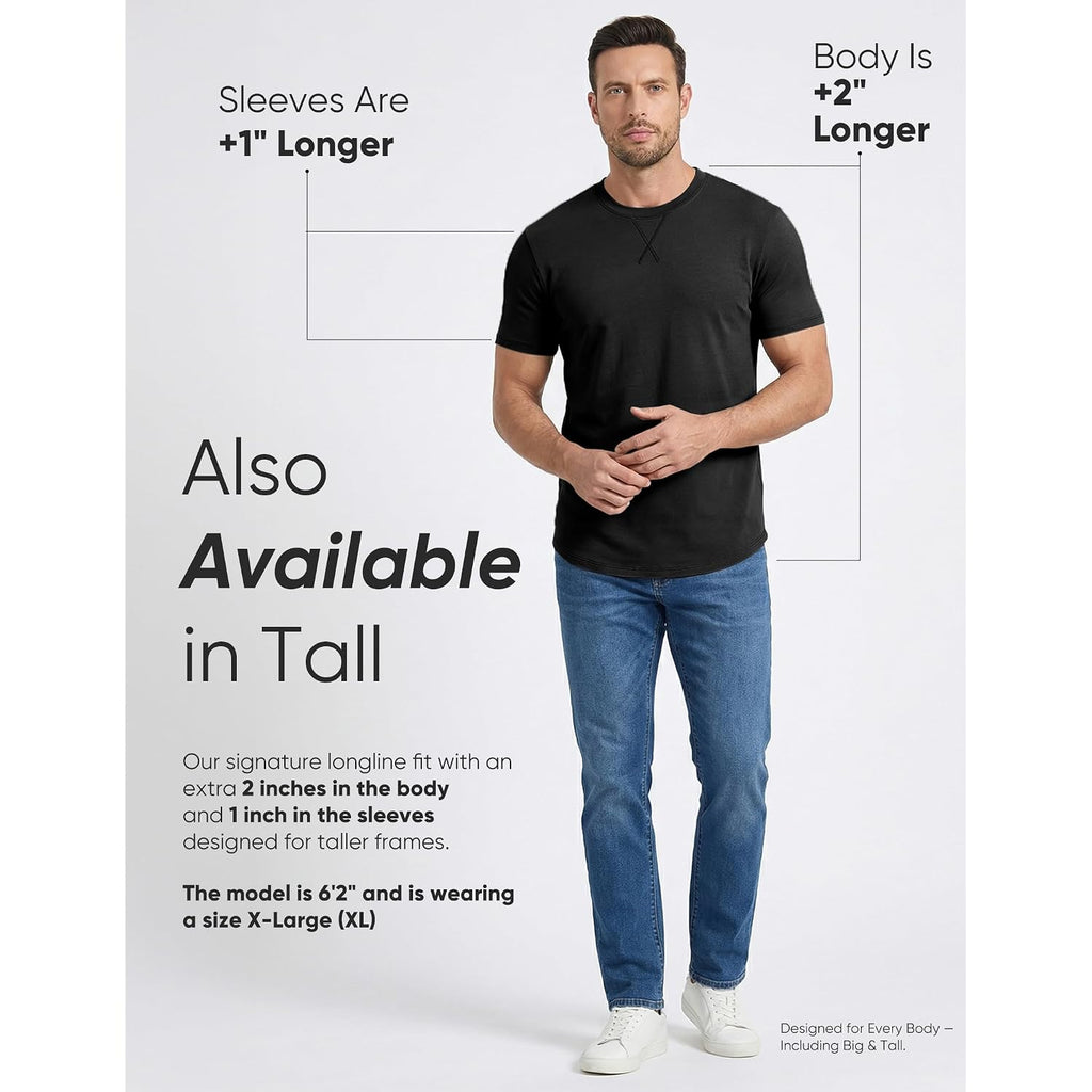 Jmierr Mens 3 Pack Cotton Hipster Hip Hop Longline Crewneck T-Shirt
