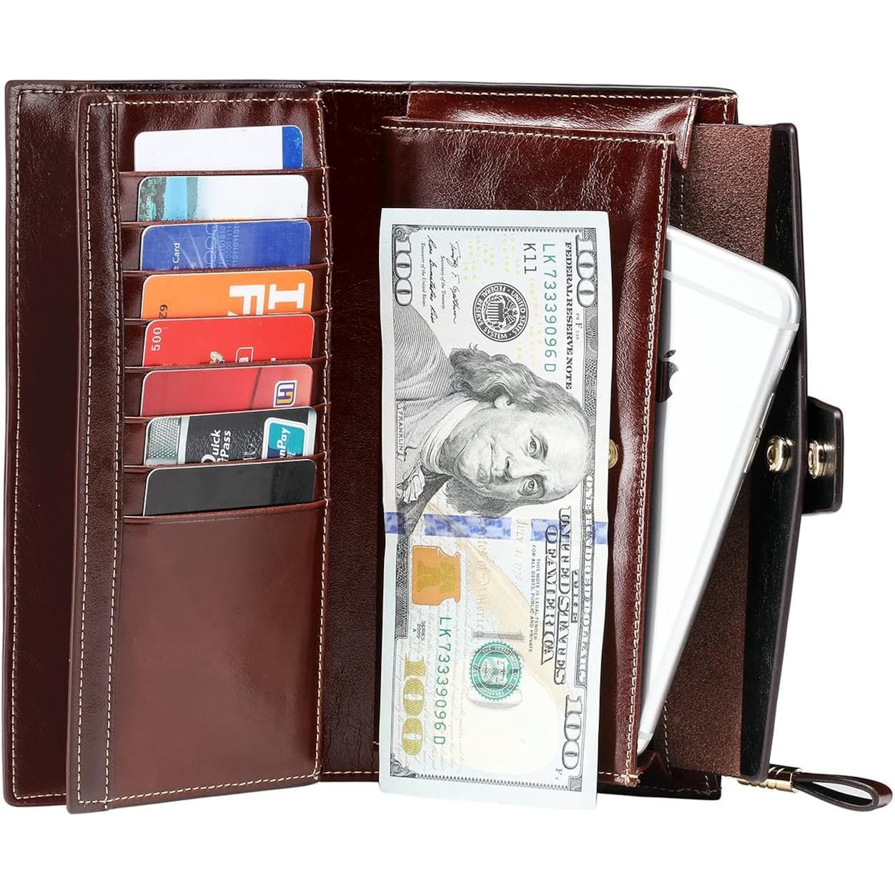 Itslife Womens Wallet RFID Blocking Large Capacity Luxury Wax Genuine Leather Wallets Clutch Wallet Ladies Card holder, Coffee