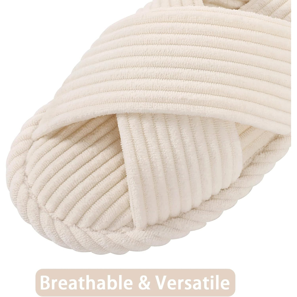 Evshine House Slippers For Women Memory Foam Bedroom Slippers Corduroy Open Toe Slides Shoes Indoor And Outdoor