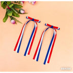 4th of July Hair Bow Clips, 2 Pack Red White Blue Long Tail Ribbon Hair Bows, Patriotic Hair Accessories for 250th America Independence Day, Parade & Fireworks Party Supplies