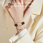 Women'S Leather Strap Watch Dainty Elegant Womens Watches Classic Vintage Retro Square Ladies Quartz Watches Gifts Present For Her