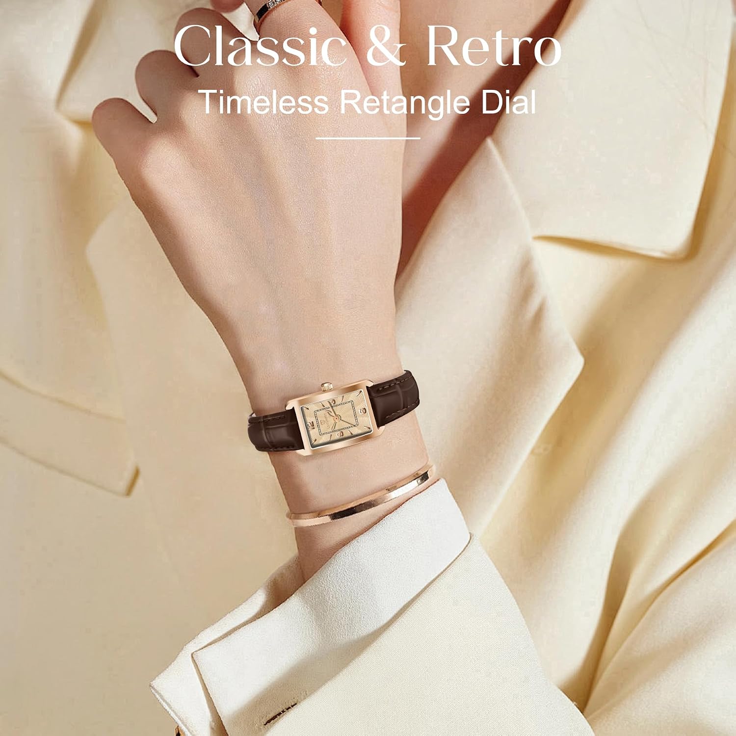 Women'S Leather Strap Watch Dainty Elegant Womens Watches Classic Vintage Retro Square Ladies Quartz Watches Gifts Present For Her