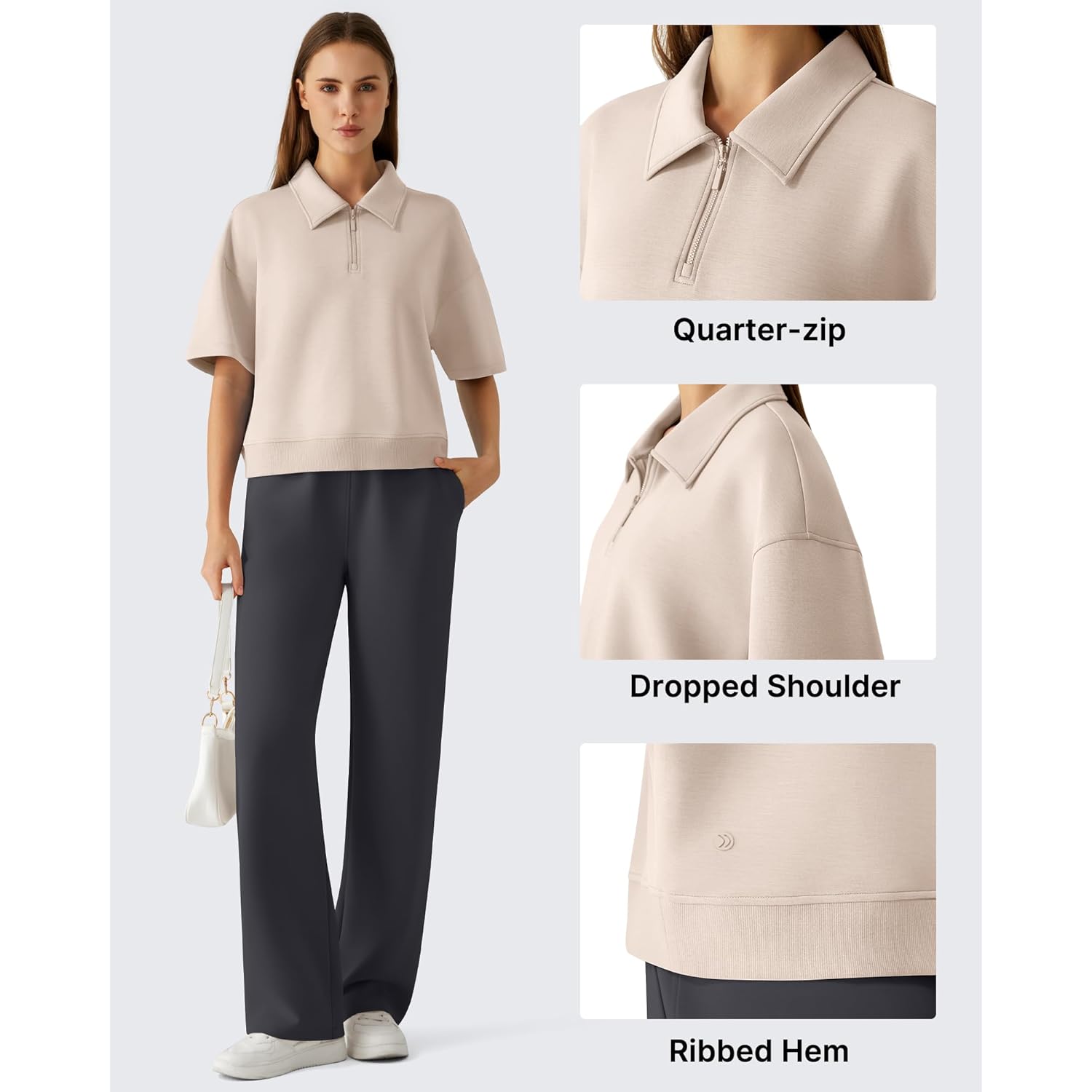 Smoofit Modal Soft Polo Shirts for Women Zip Up Short Sleeve Tops Loose Fit for Casual Business Work
