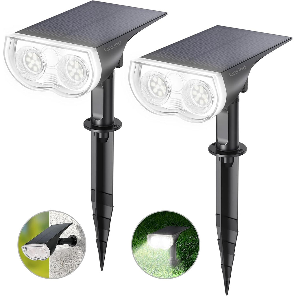 Linkind Solar Lights Outdoor Waterproof Ip65, Starray Dusk-To-Dawn Outdoor Solar Lights, 3 Lighting Modes Solar Spot Lights Outdoor For Garden, Yard, Landscape (Daylight, 2 Pack)