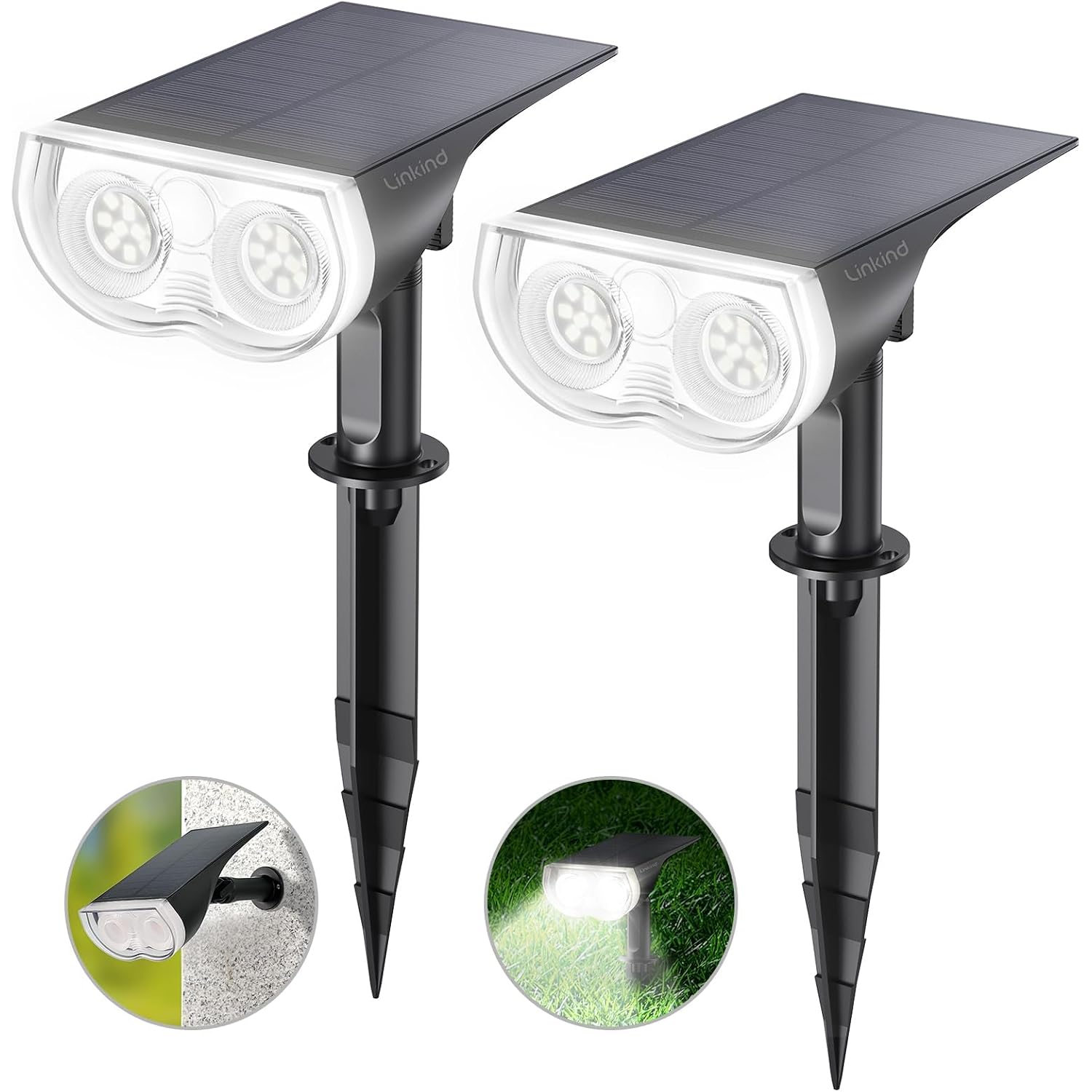 Linkind Solar Lights Outdoor Waterproof Ip65, Starray Dusk-To-Dawn Outdoor Solar Lights, 3 Lighting Modes Solar Spot Lights Outdoor For Garden, Yard, Landscape (Daylight, 2 Pack)