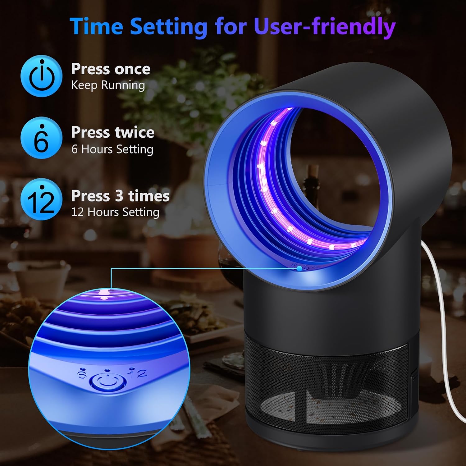 Fly Trap Indoor,Blue Gnat Traps House Indoor,Indoor Insect Trap With Timer | Fruit Fly Trap Indoors Suctions & Captures, 6/12Hr Timer, Kid & Pet Friendly, Low Noise, 10 Refills